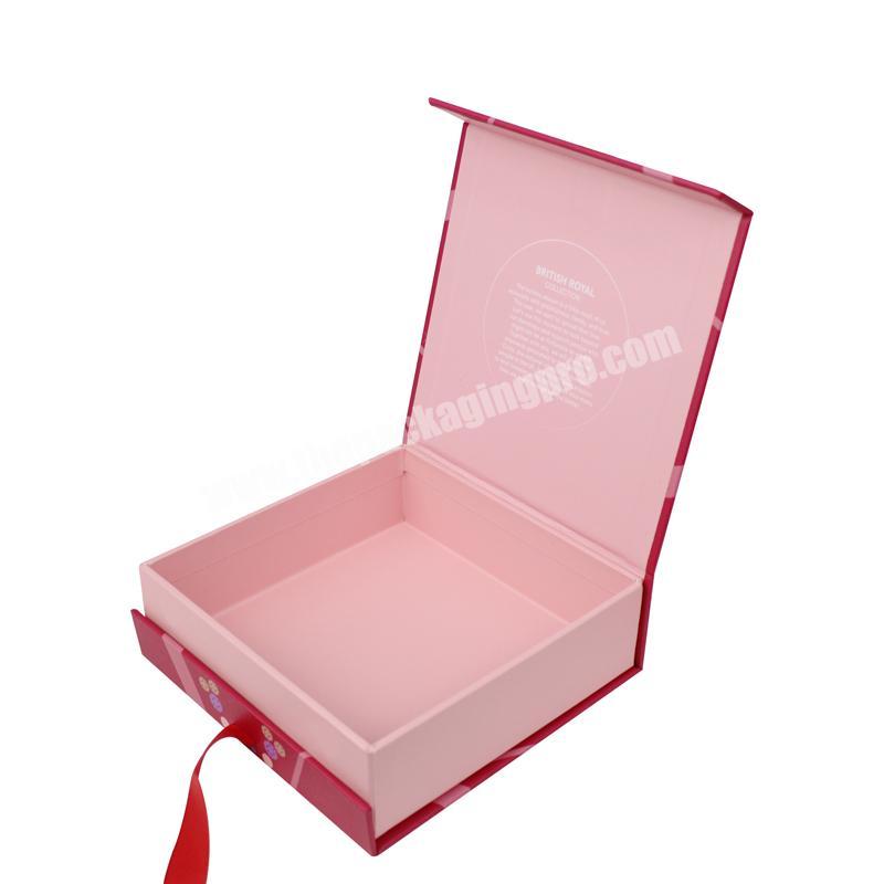 Red color cardboard cosmetic packaging gift box with foam insert