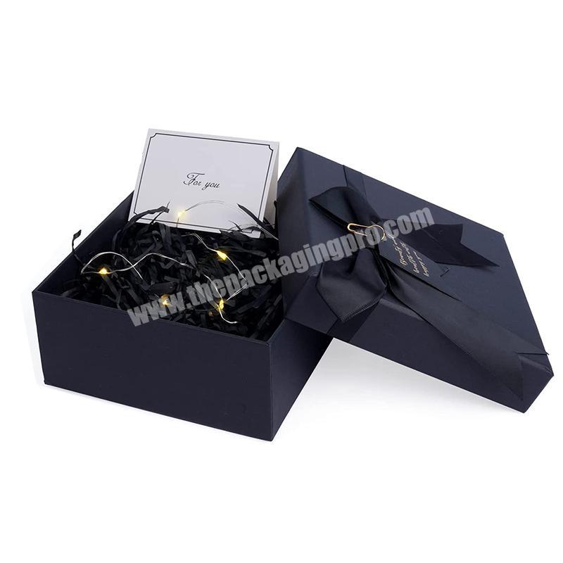Retail Black Gift Box  Lid and Base Packaging Boxes with ribbon design