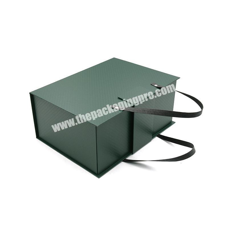 Rigid Cardboard Gift Boxes Gift Packaging Flat Packaging Folding Box With Ribbon And Magnetic Lid For Clothes Shoe And Handbags