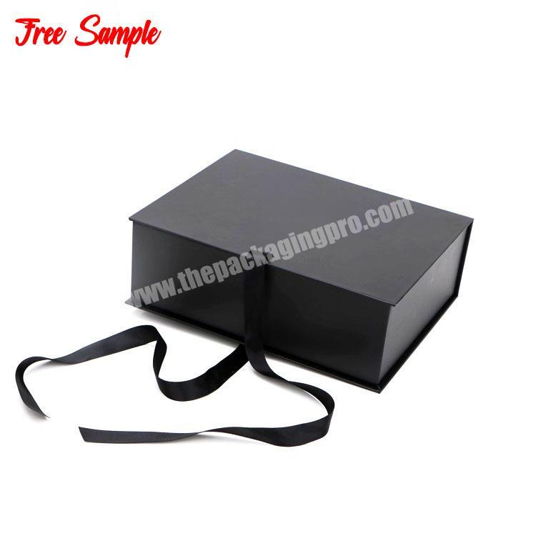 Rigid Cardboard Gift Boxes With Ribbon And Magnetic Lid Gift Packaging Flat Packing Folding Box For Clothes Shoe And Handbags