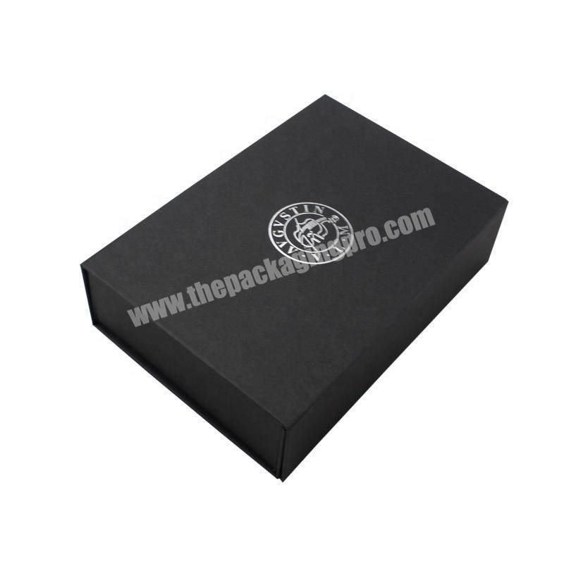 Rigid Foldable Black Recyclable Boxes Cardboard Magnet Box With Silver Logo