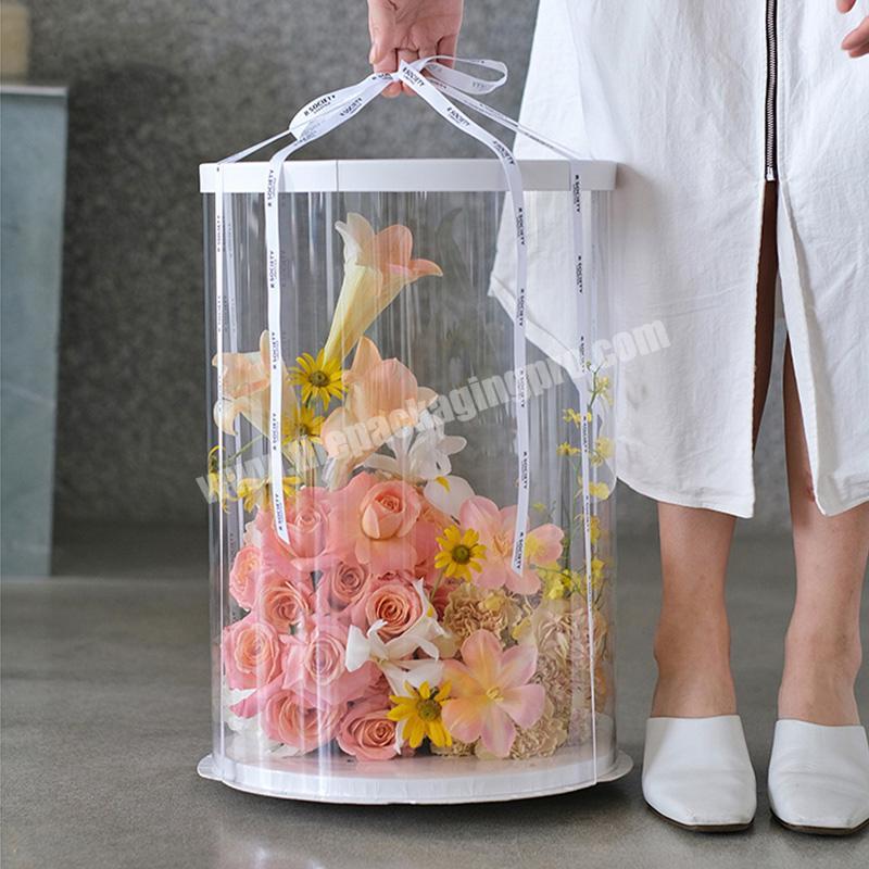 Round transparent crystal hug bucket PVC cake flower bouquet arrangement box plastic floral material flower packaging box