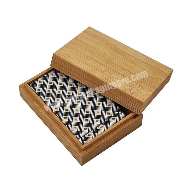 Simple Design Square Wooden Playing Card Case Storage Box Custom Logo Bamboo Wood Jewelry Storage Packaging Box Wholesale