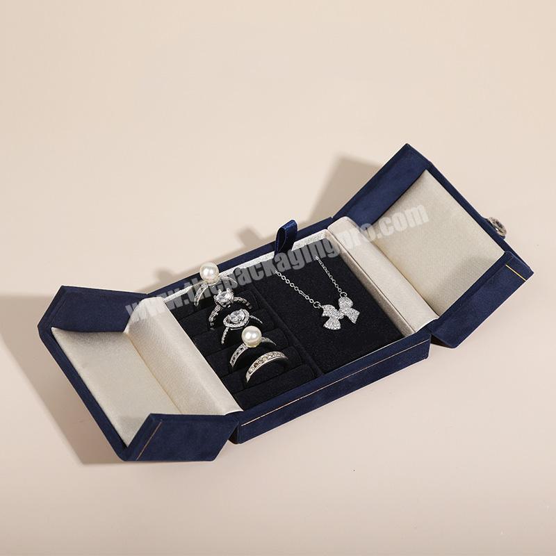 Snap double opening jewelry box high end velvet necklace ring jewelry set box exquisite travel jewelry storage packaging box