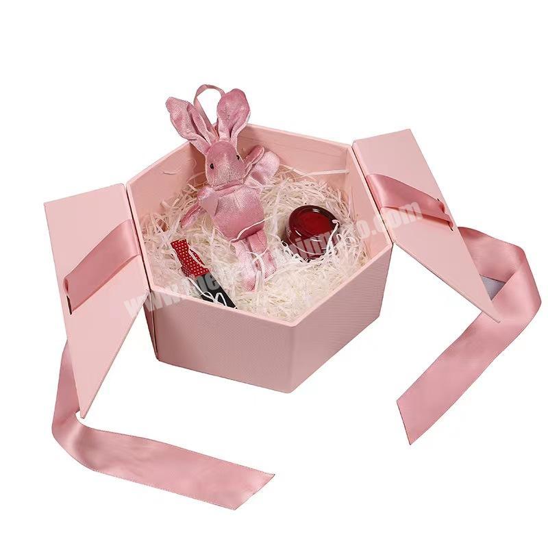 Spot hexagonal box creative hexagonal box with ribbon lipstick gift box Can Print LOGO