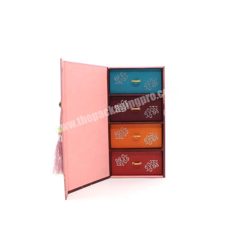 Superior products packaging flat open rigid cardboard sliding drawer paper box with several dividers