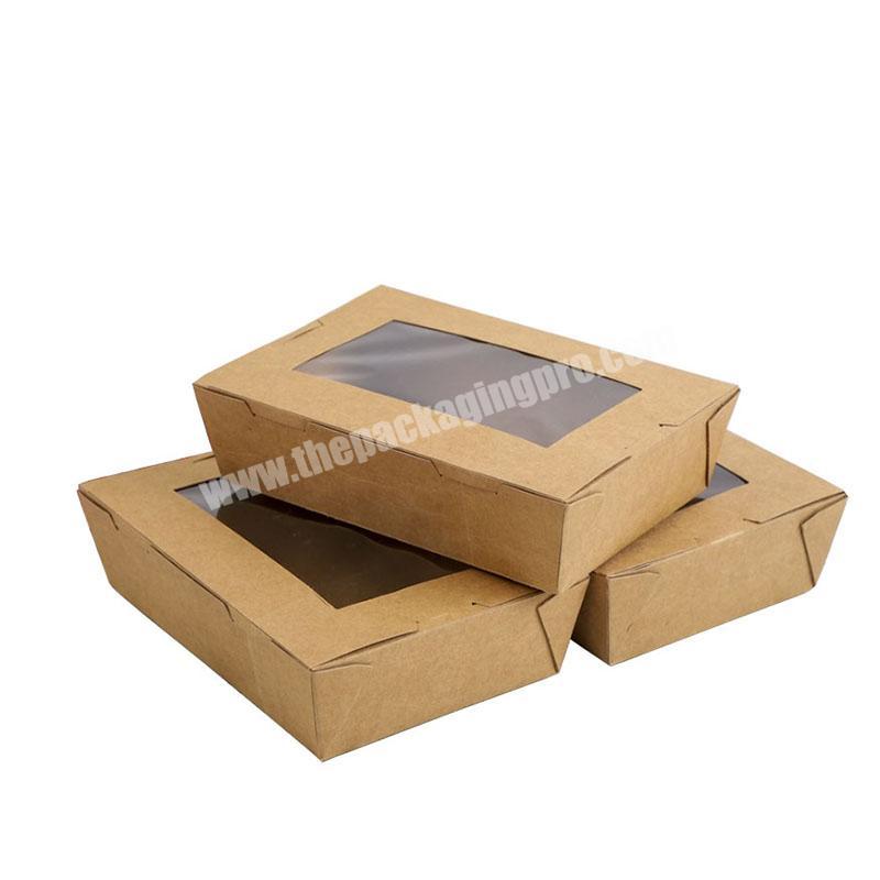 Take Out Brown Kraft Paper Take Away Lunch Food Boxes With Handle And Division