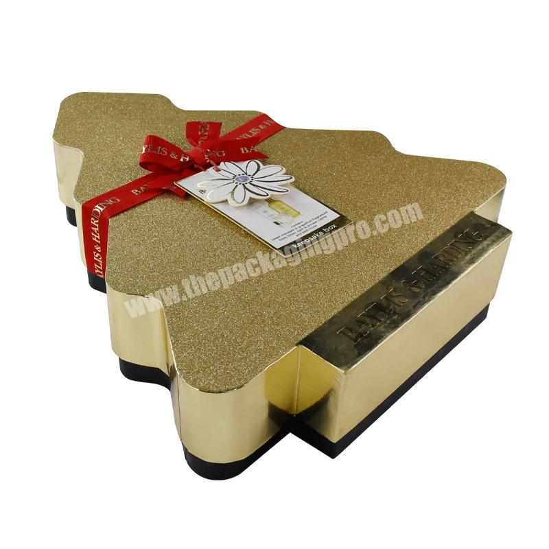 Tree Shaped Paper Gift Box Christmas Tree Decoration Box Packaging with UV Glitter