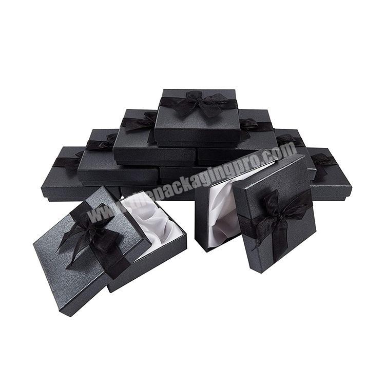 Valentine Matte Black Small Jewelry Gift Cardboard Box Packaging With Butterfly Ribbon