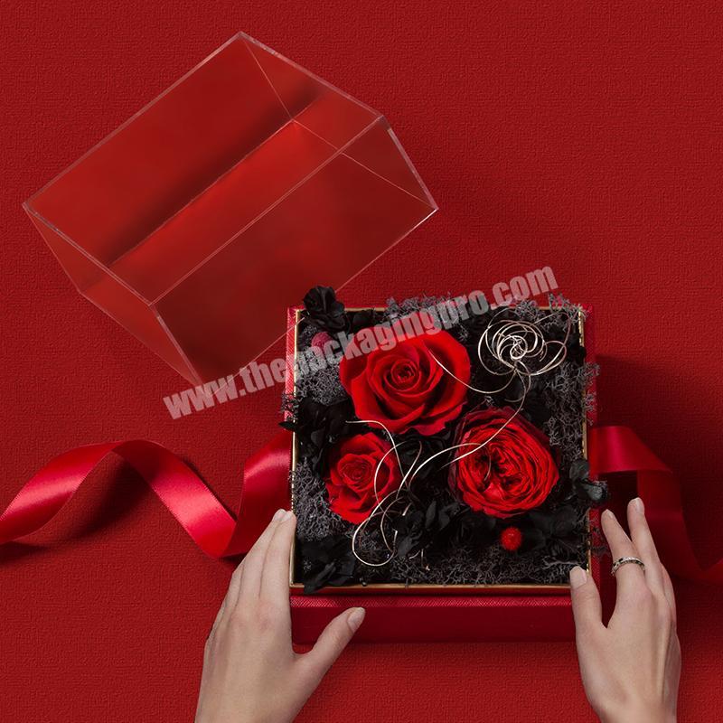 Valentine's cube flower box transparent acrylic lid immortal flower bouquet packaging box rose flower arrangement gift box