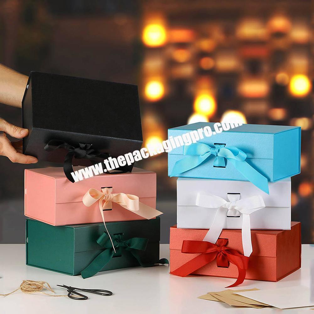 Private Lable Black Magnetic Foldable Luxury Rigid Packaging Hamper Ribbon Medium gift boxes