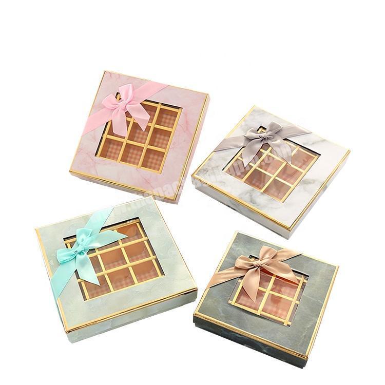 Wholesale Custom Design Marble Printing Clear PVC Window Ribbon Gift Cardboard Packing Chocolate Packaging Boxes