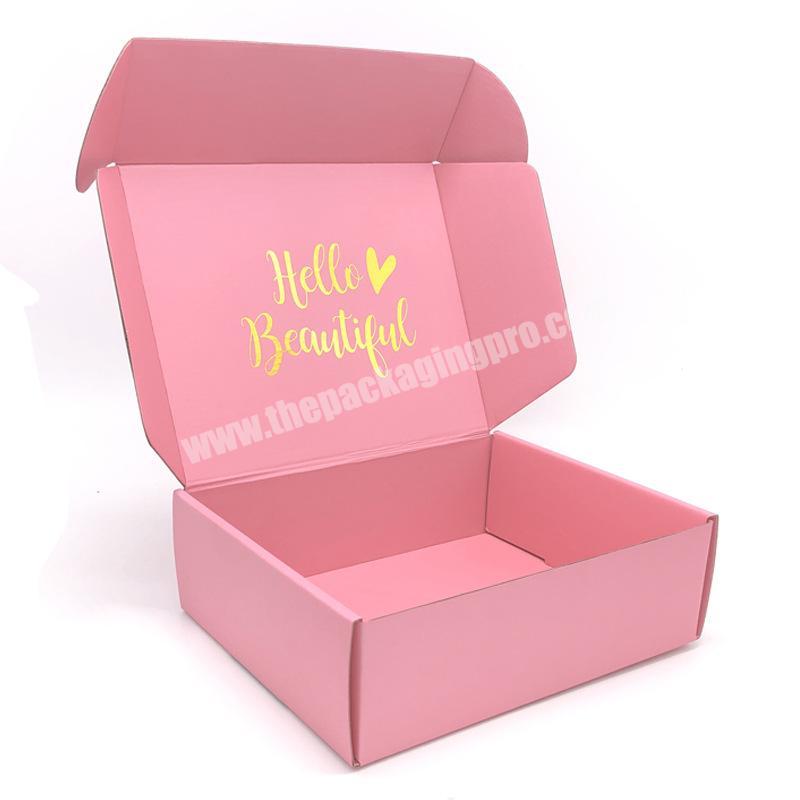 Wholesale Custom Gold Foil Logo Pink Paper Packing Box Corrugated Custom Shipping Mailer Box for Clothes