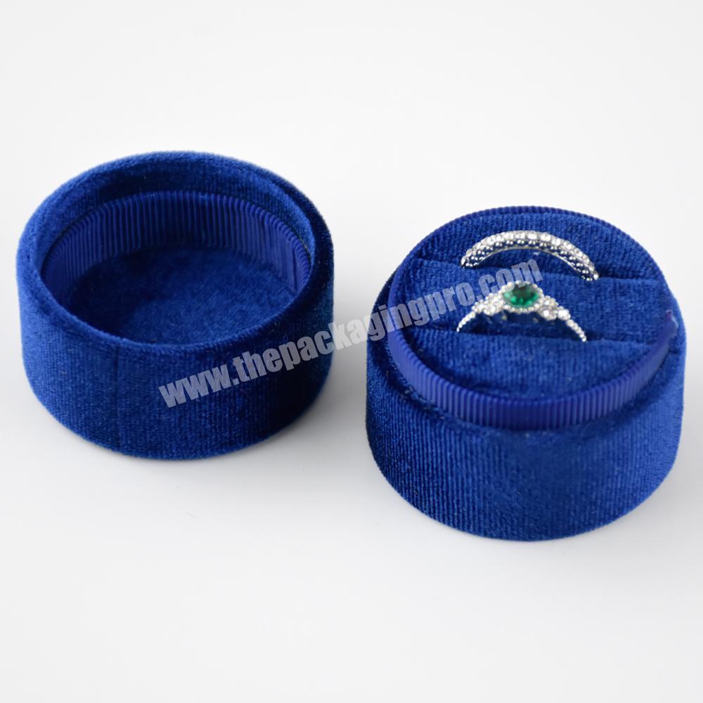 Wholesale Custom Logo Engagement Red Round Velvet wedding Ring packaging Box with double soft foam slots