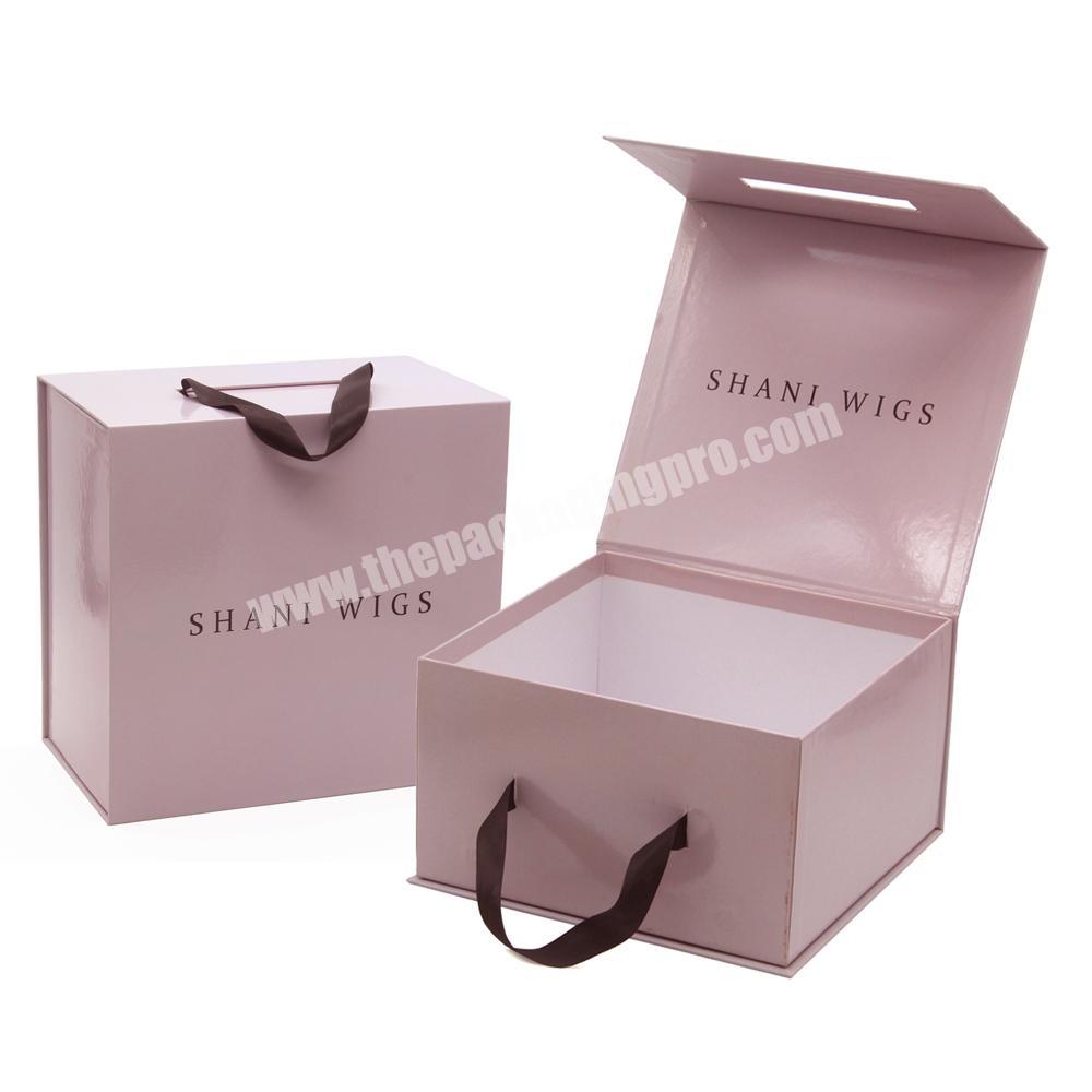 Wholesale Customised Paper Pink Magnetic Wig Gift Packing Boxes With Handle Magnetic Lid