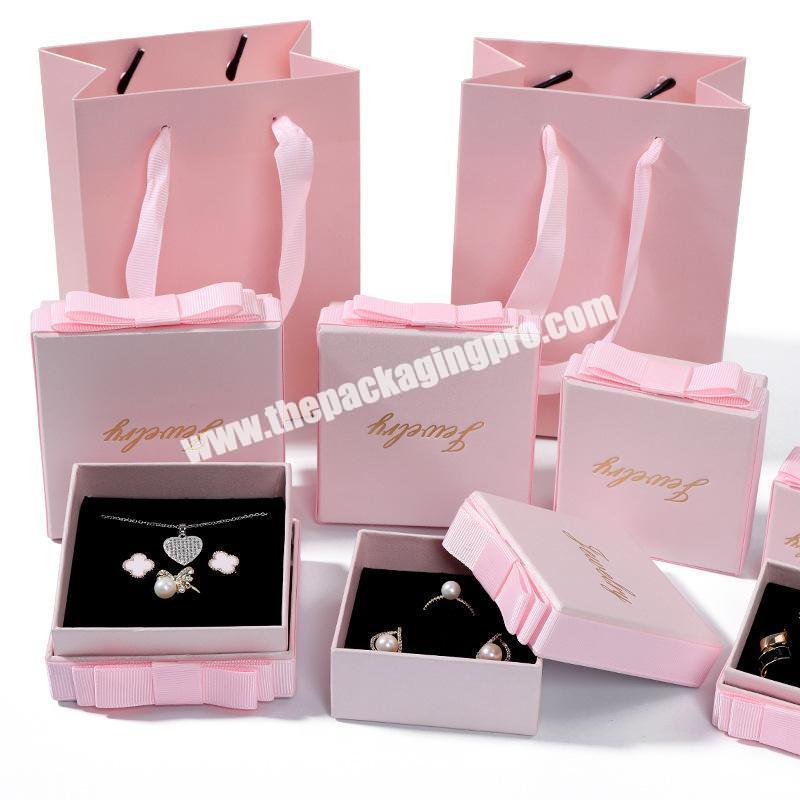Wholesale Customized Pink Cute With Bow Decoration Jewelry Gift Box For Ring Necklace Bracelet Packaging With Logo Printing
