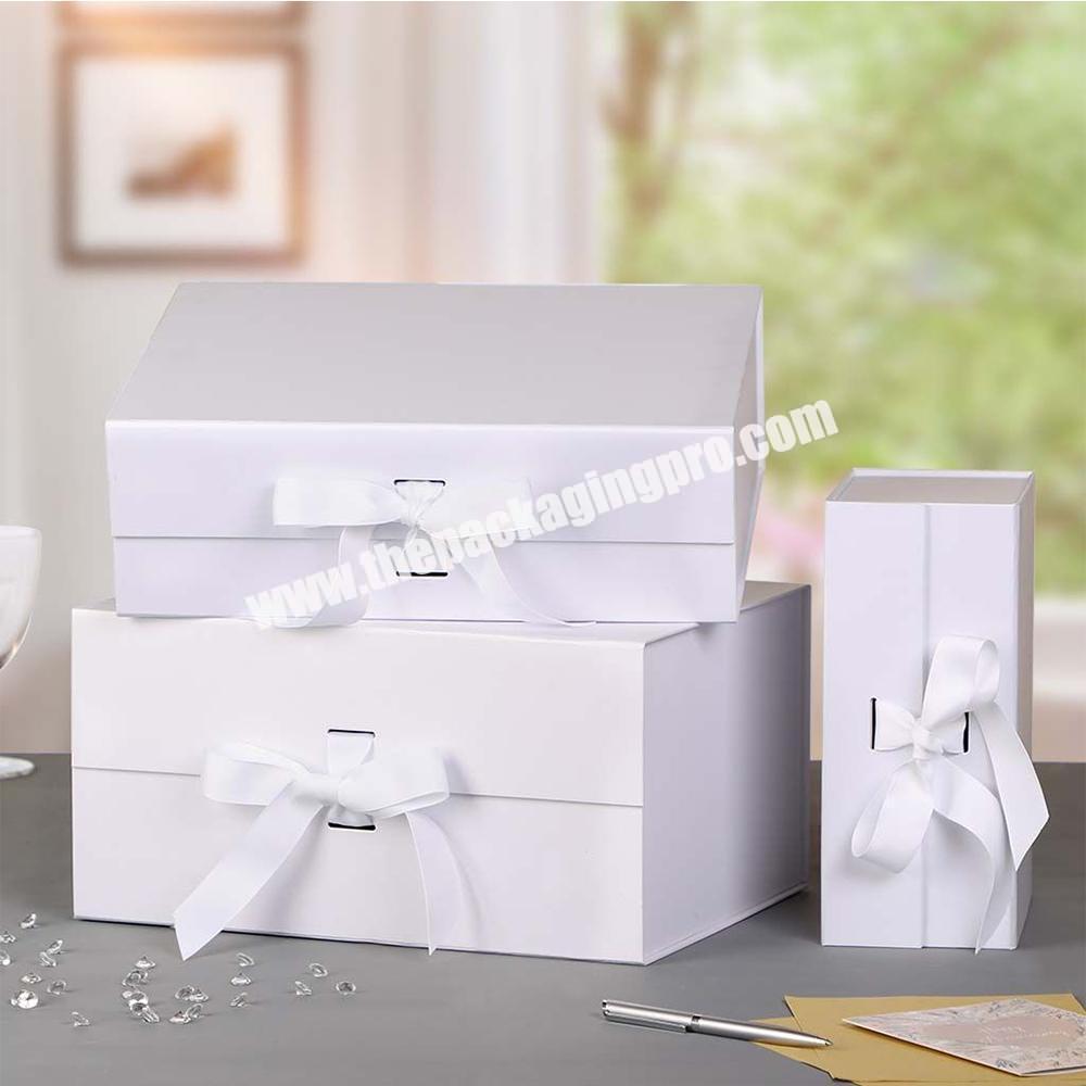 Wholesale Customized Logo Magnetic Folding Luxury White Rigid Packaging Ribbon Bouquet Gift Box
