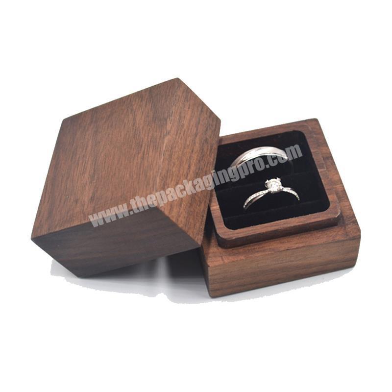 Wholesale Cute square wooden ring display box small jewelry gift packaging box with custom logo