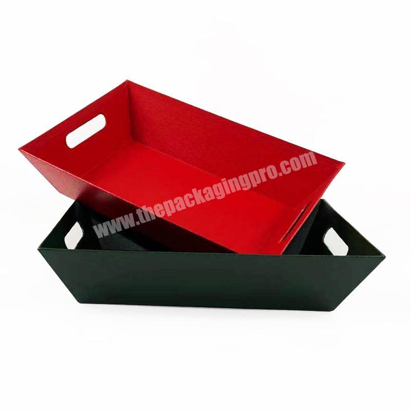 Wholesale Empty Custom Large Vintage Green Red Trapezoid Cardboard Christmas Flower Empty Gift Basket Supplies With Handle