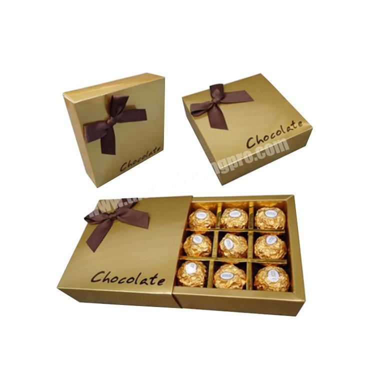 Wholesale Factory Custom Personalized LOGO Gold Chocolate Printing Boxes packaging  With EVA Ribbon