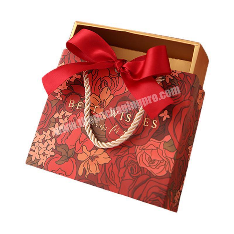 Wholesale Fancy Design Competitive Price Wedding Favors Sweet Foldable Drawer Paper Gift Box With Rope Handle And Ribbon