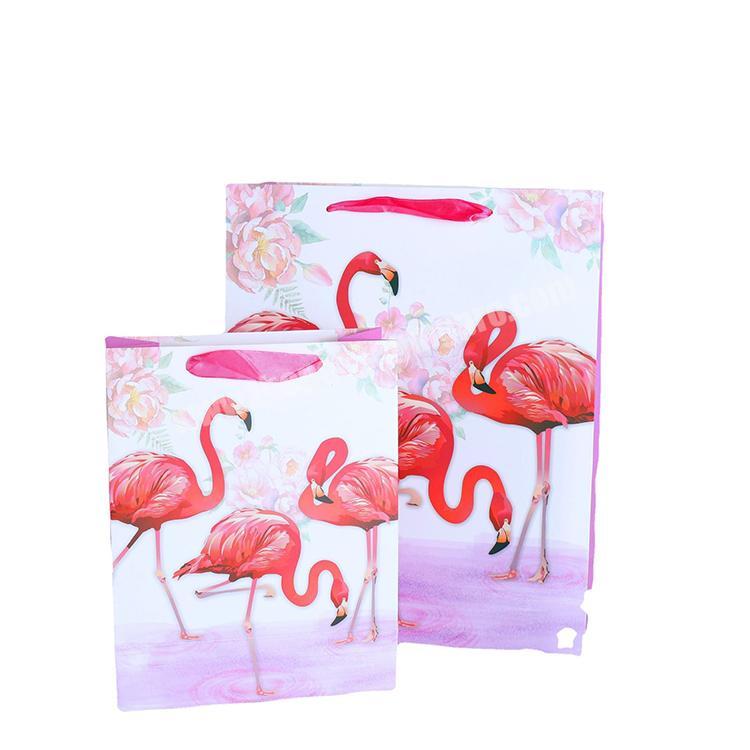 Wholesale Luxury Flamingo Pattern Shopping Portable Paper Gift Bag With Flexiloop Handle