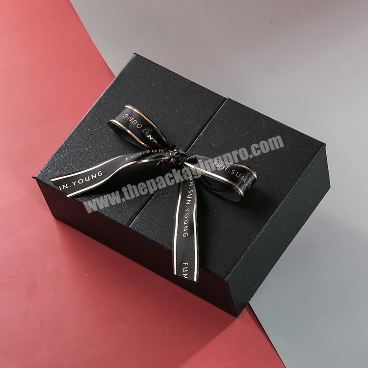 Wholesale New Design Elegant Gift Box Custom Logo Cardboard Black Empty Paper Box Packaging with Ribbon