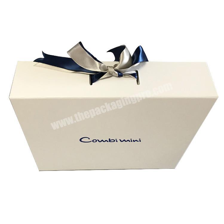Wholesale Paper White Packaging Cardboard Package Boxes Custom Logo Luxury Gift Magnetic Folding White Box with Ribbon