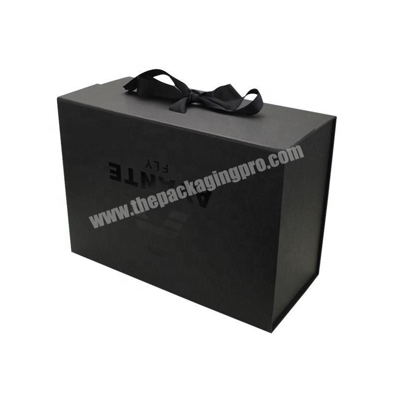 Wholesale Premium Custom Logo black Rigid Cardboard Magnet Closure Packaging Gift Foldable Magnetic Luxury Box with handle