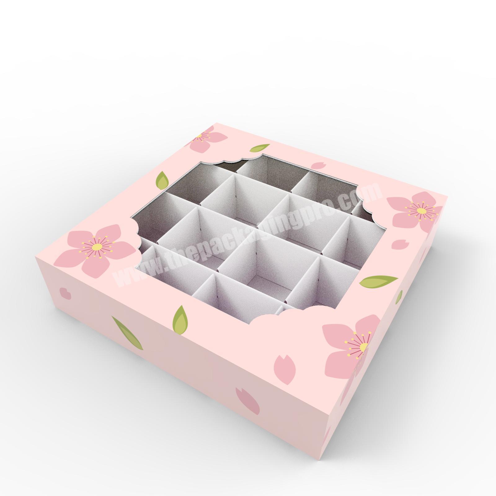Wholesale Pretty Pink Sakura Design Paper Chocolate Box With 16 Compartment And Window