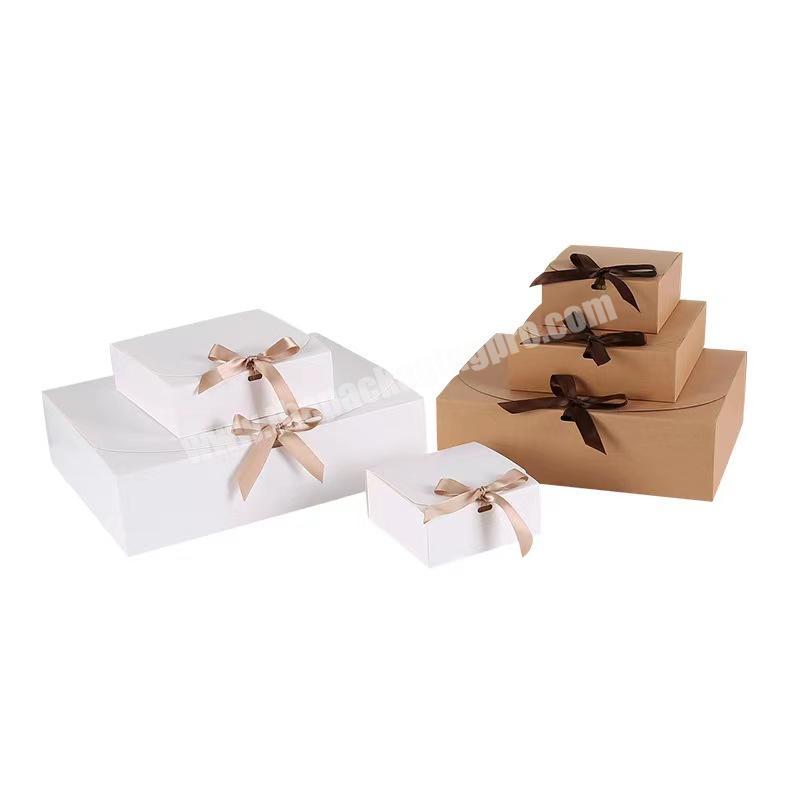Wholesale White Cardboard Gift Box Packaging Box Set Kraft Paper Box with Ribbons