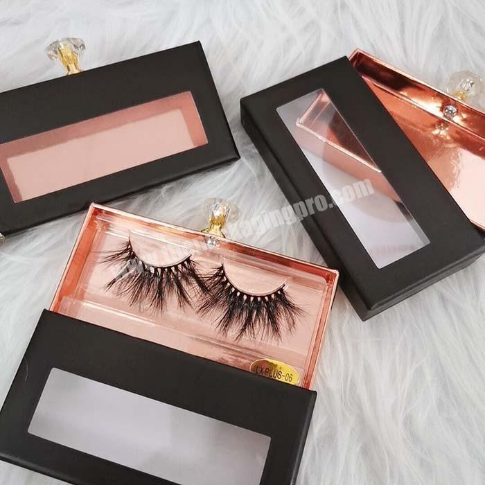 Wholesale black paper eyelash empty packaging boxes custom logo printed drawer luxury eyelash storage box with diamond handle