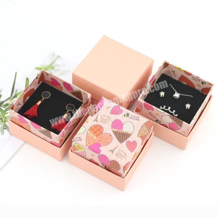 Wholesale custom cartoon printing cardboard gift box jewelry ring earrings necklace packing box with sponge velvet