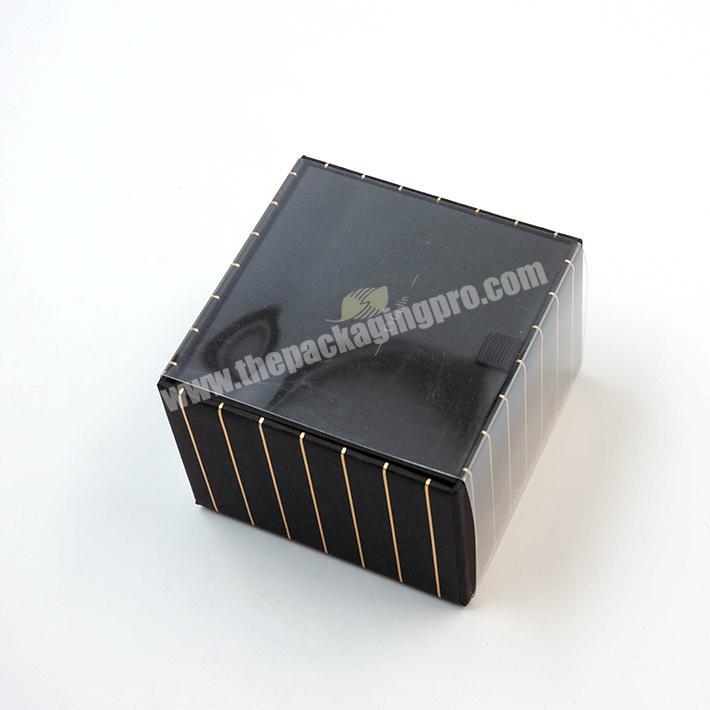 Wholesale custom logo black paper box with black corrugated watch candle skin care gift box flip box