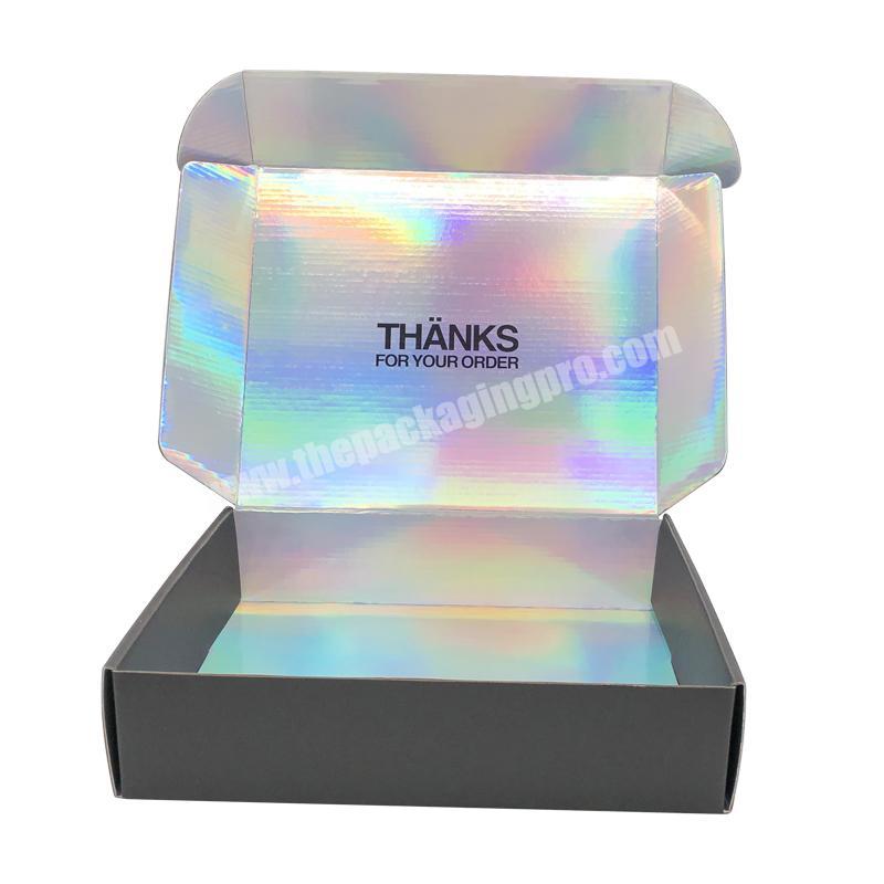 Wholesale custom printing logo unique holographic cardboard clothes packaging shipping mailer boxes for Clothing Apparel T-Shirt