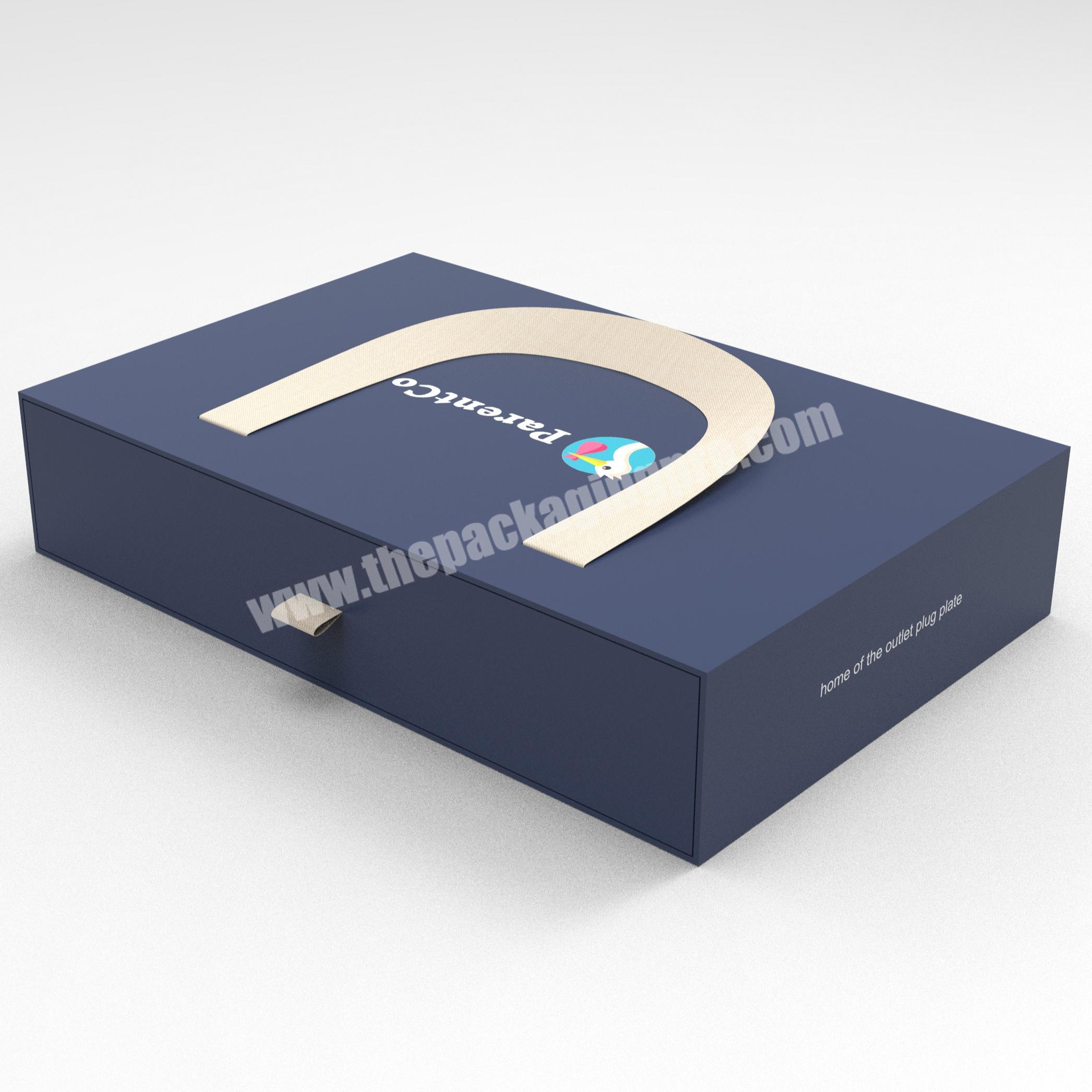 Wholesale high quality custom logo rigid paper sliding match drawer gift paper box with ribbon