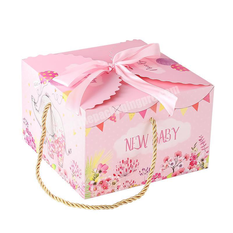 Wholesale thickened baby birthday clamshell gift box with hand gift box  paper box
