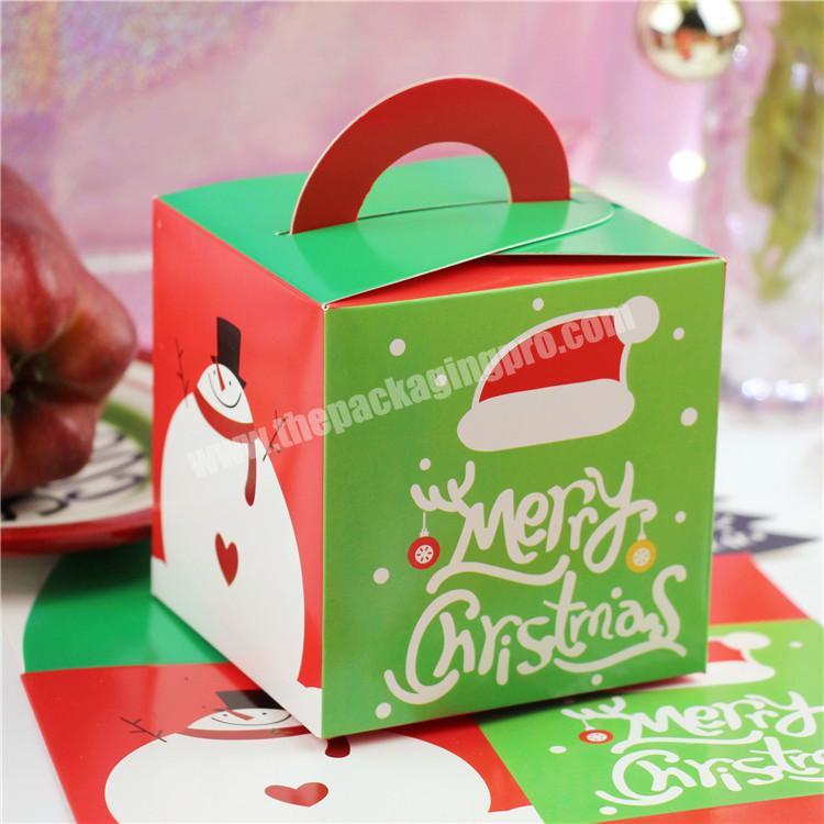 ZL  New Cartoon Printing Retro Kraft Foldable Crackers Candy Cake Boxes Small Paper Square Christmas Gift Box With Handle