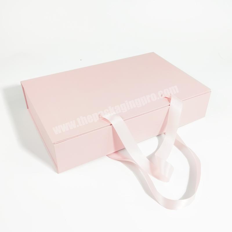 ZL Custom Luxury Packaging Jewelry Cosmetic Wig Clothing Shoe Craft Cardboard Pink Gift Box With Ribbon Handle