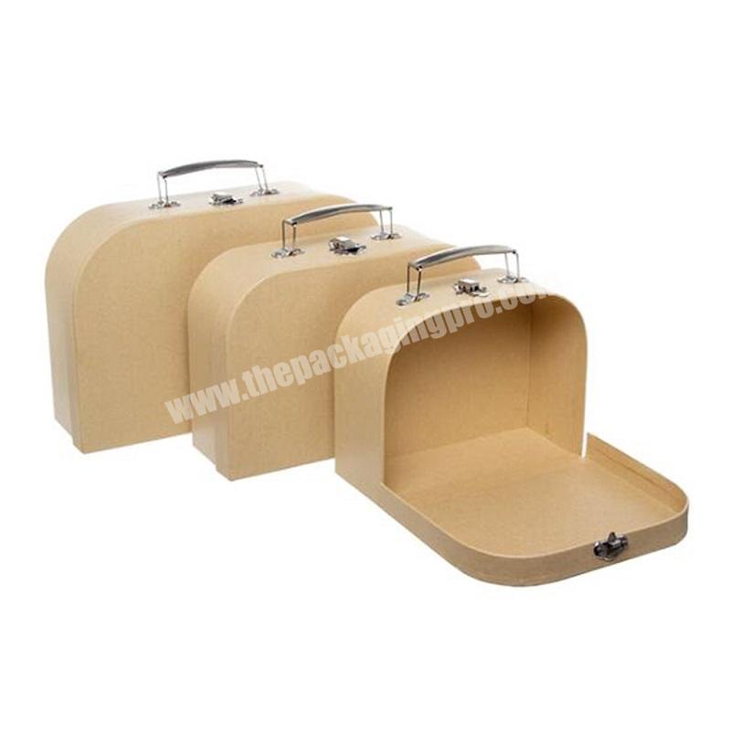 ZL Custom Packaging Boxes Eco-friendly Cardboard Suitcase Makeup Candy Storage Square Rigid Brown Paper Gift Box With Handle Lid