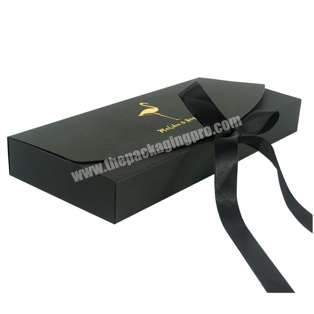 ZL Custom Packaging Silk Scarf Eyeshadow palette Invitation Card Black Paper Hot Stamping logo Gift Box With Ribbon seal