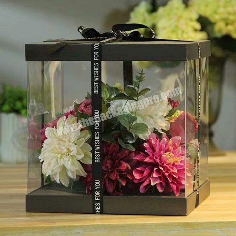 ZL Large Square PVC Transparent Flower Box Luxury Soap Flower Packaging Eco Friendly Paper Clear Preserved Roses Box