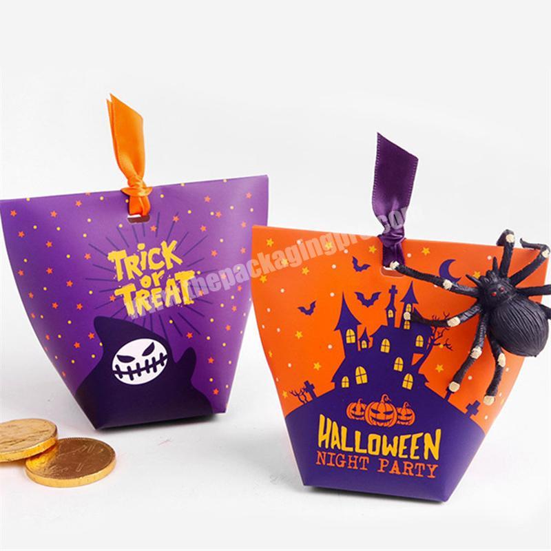 ZL Wholesale Cookie Chocolate Gift Box Packaging Black Pumpkin Foldable Mini Custom Halloween Candy Bag Without Ribbon