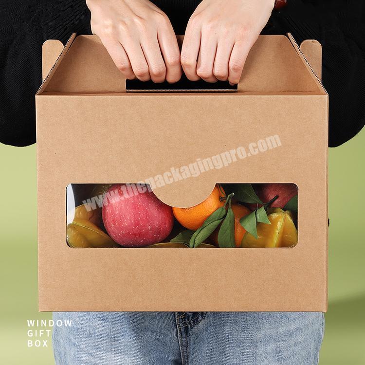 ZL Wholesale Eco Friendly Brown Corrugated Packaging Box Luxury Clear Window Gift Fruit Kraft Paper Box With Handle
