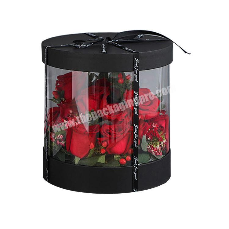 ZL Wholesale Empty Black Luxury Clear Plastic Transparent Cylinder Packaging Box Roses Gift Round Flower Box