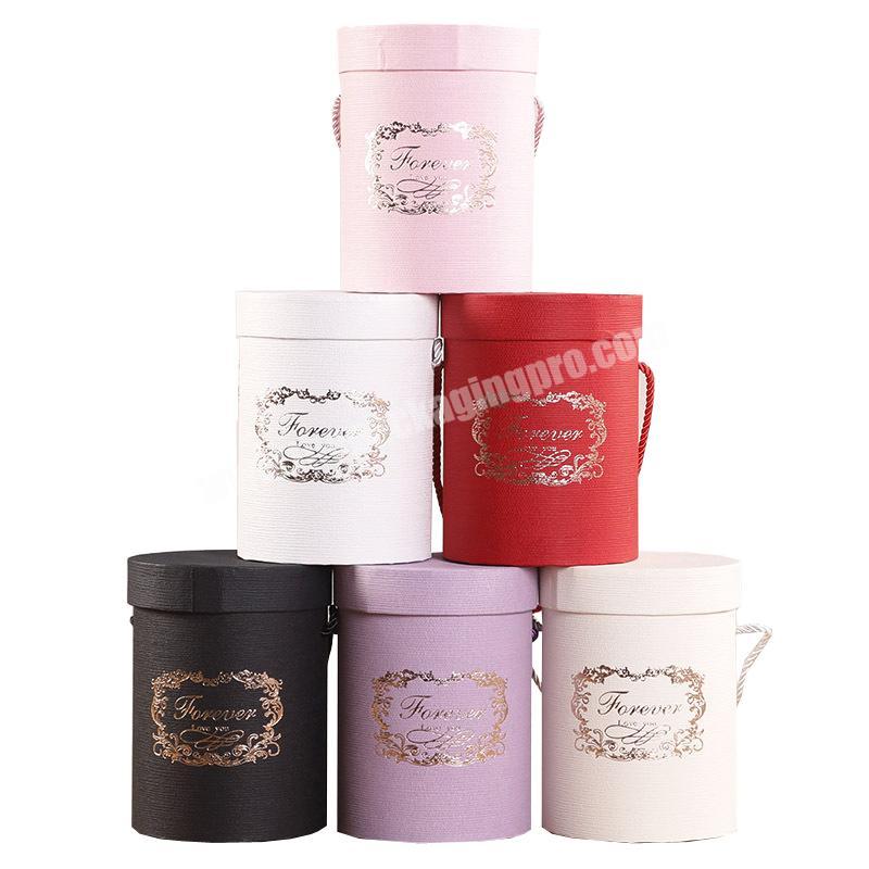 ZL Wholesale Hot Stamp Luxury Packaging Clothes Flower Doll Gift Round Craft Cardboard Tube Box With Rope Handle and Lid