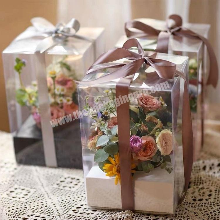 ZL Wholesale PVC Clear Luxury Square Roses Box Paper Packaging Arrangements Decoration Transparent Soap Flower Gift Box