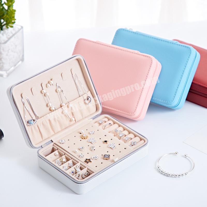 Zipper Small Travel Jewelry Box Organizer Velvet Jewelry Storage Case for Ring Earring Necklace