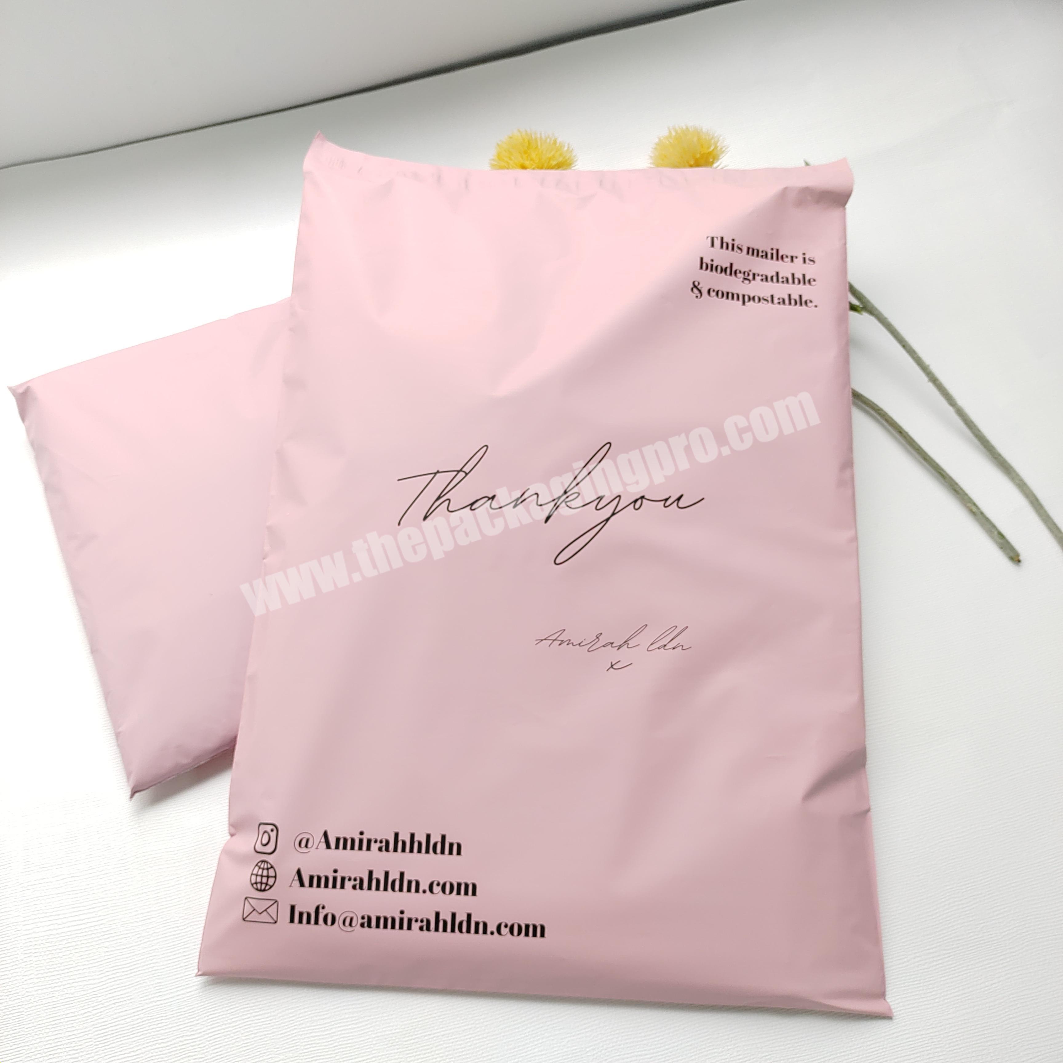 biodegradable matte pink  poly mailer custom black  logo courier clothing packing bag foil   gold  shipping bag