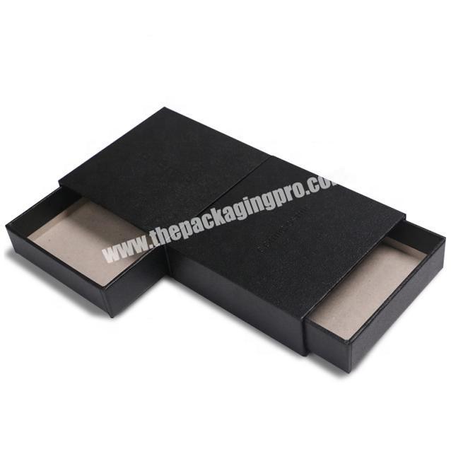Classic elegant feel black matt paper drawer gift box with desbossed logo